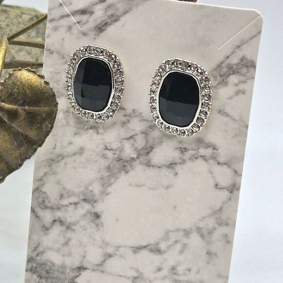 "5/$25" Black Faceted Silvertone Rhinestone Stud Earrings - Picture 5 of 6